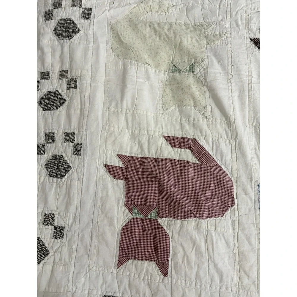 VTG Cat Kitten Quilt 61x76 Cottage Core Whimsical Patchwork Floral CUTTER FLAWs